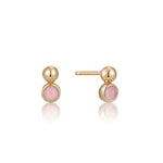 Load image into Gallery viewer, Gold Plated Orb Rose Quartz Stud Earrings
