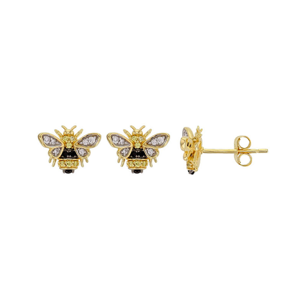 Gold Plated Honey CZ Bee Stud Earrings