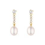 Load image into Gallery viewer, 9ct Gold CZ Drop Pearl Stud Earrings