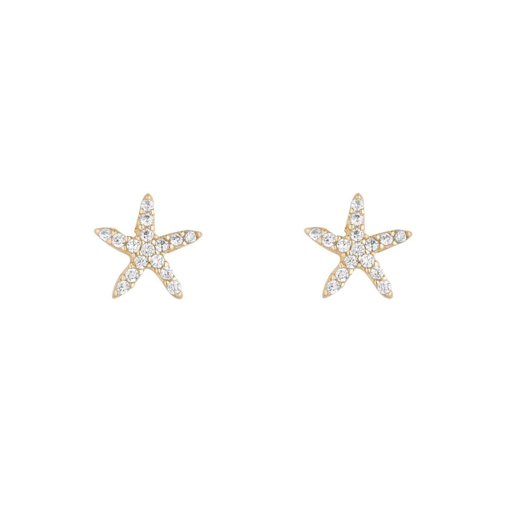 9ct Gold CZ Starfish Stud Earrings