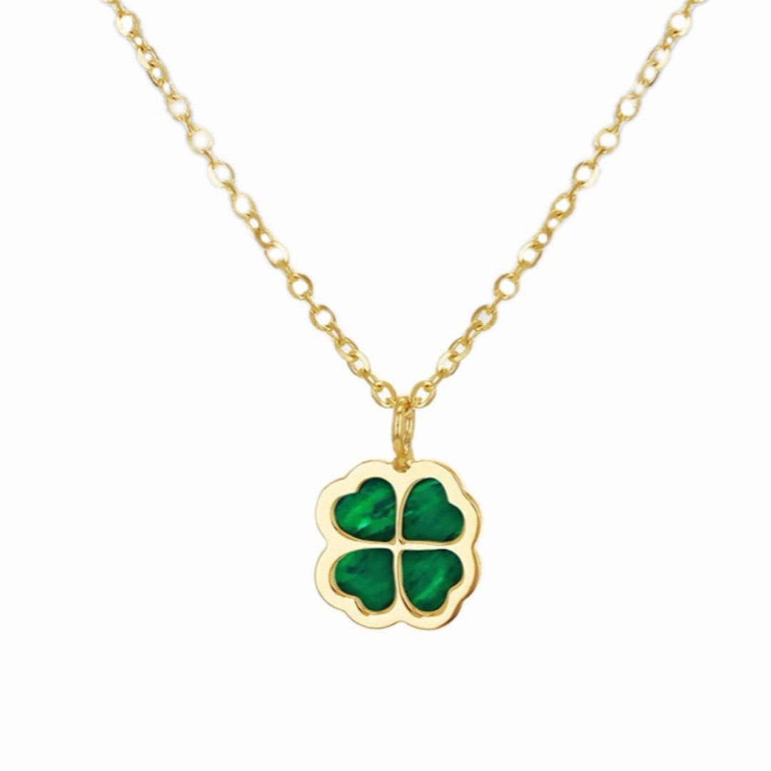 9ct Gold Malachite Clover Pendant Necklace