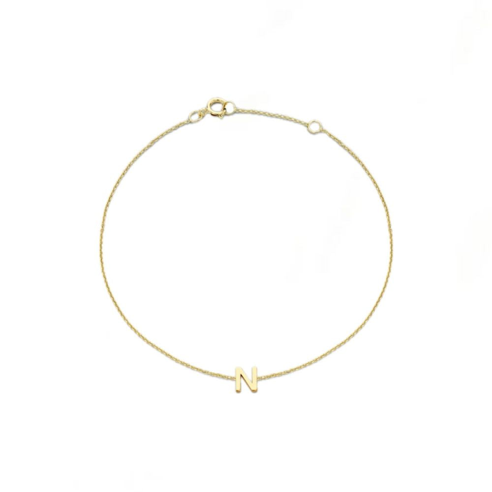9ct Gold Mini N Initial Bracelet