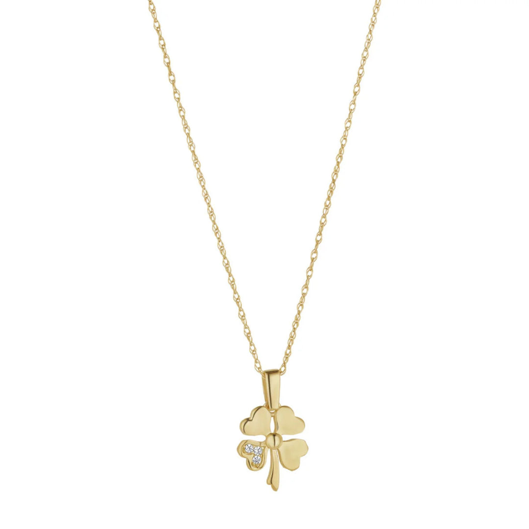 9ct Gold CZ Heart Clover Necklace