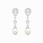 Load image into Gallery viewer, Silver CZ Pear Pearl Drop Earrings