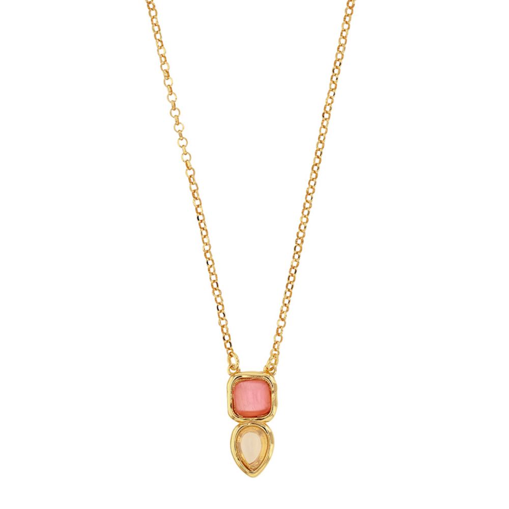 Gold Plated Lena Pink & White Drop Necklace