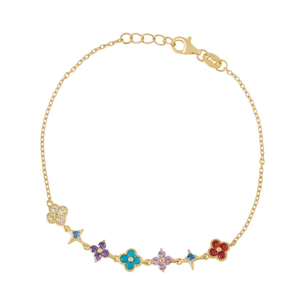 Gold Plated Multicoloured Clover Charm Bracelet
