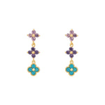 Load image into Gallery viewer, Gold Plated Multicoloured Clover Drop Earrings