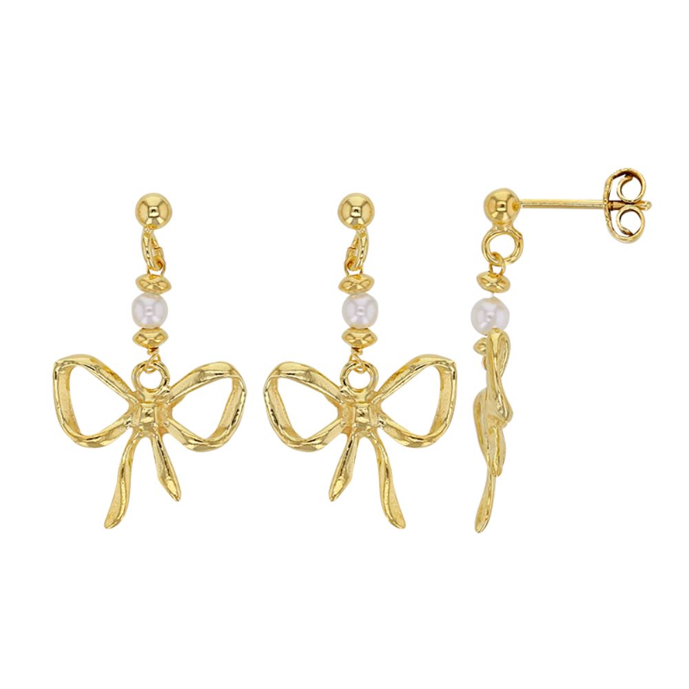 Gold Plated Isla Pearl Bow Drop Earrings