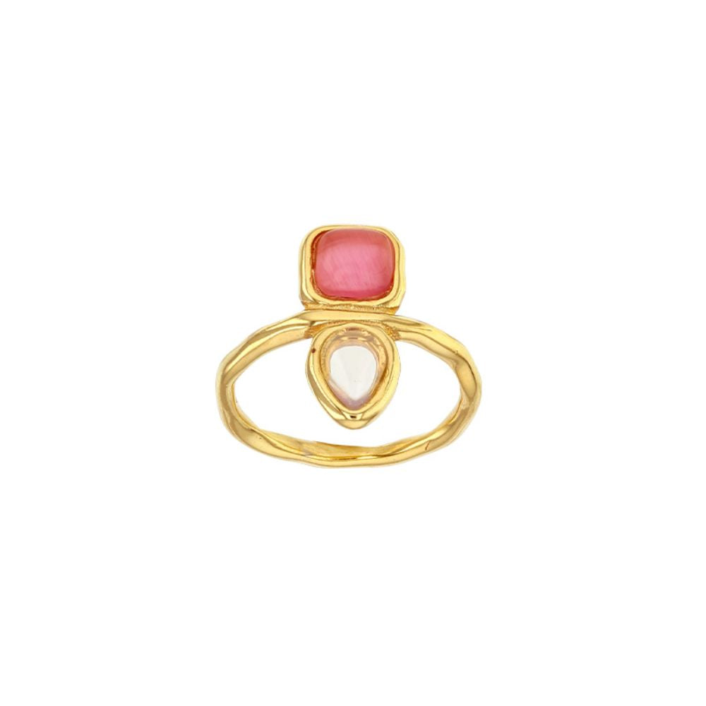 Gold Plated Lena Pink & White Ring