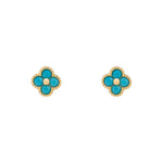 Load image into Gallery viewer, Gold Plated Turquoise Clover Stud Earrings