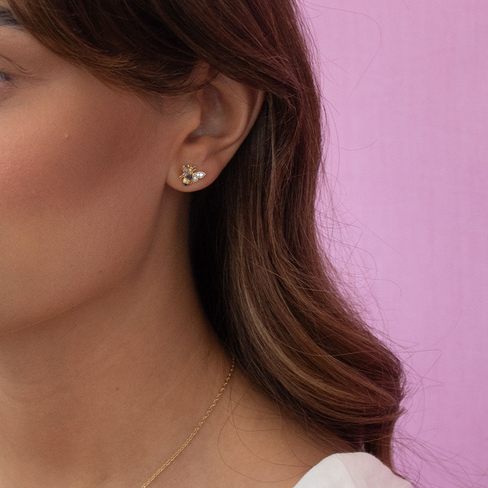 Gold Plated Honey CZ Bee Stud Earrings