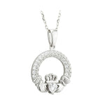 Load image into Gallery viewer, Silver Claddagh April Birthstone Necklace