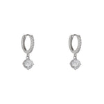 Load image into Gallery viewer, Silver CZ Drop Huggie Hoop Earrings