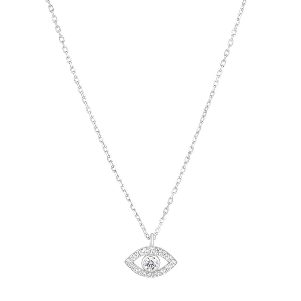 Silver CZ Evil Eye Pendant Necklace