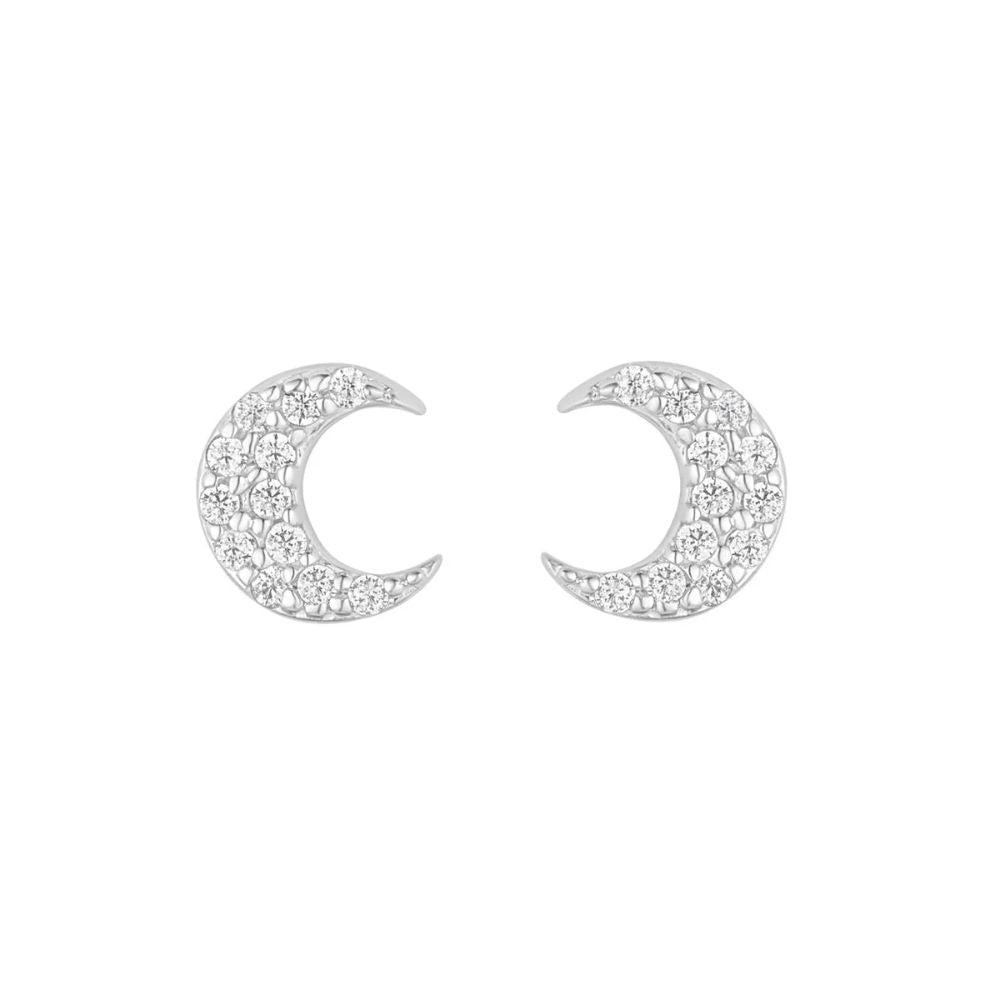Silver CZ Moon Studs