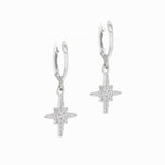 Load image into Gallery viewer, Silver CZ North Star Huggie Hoop Earrings