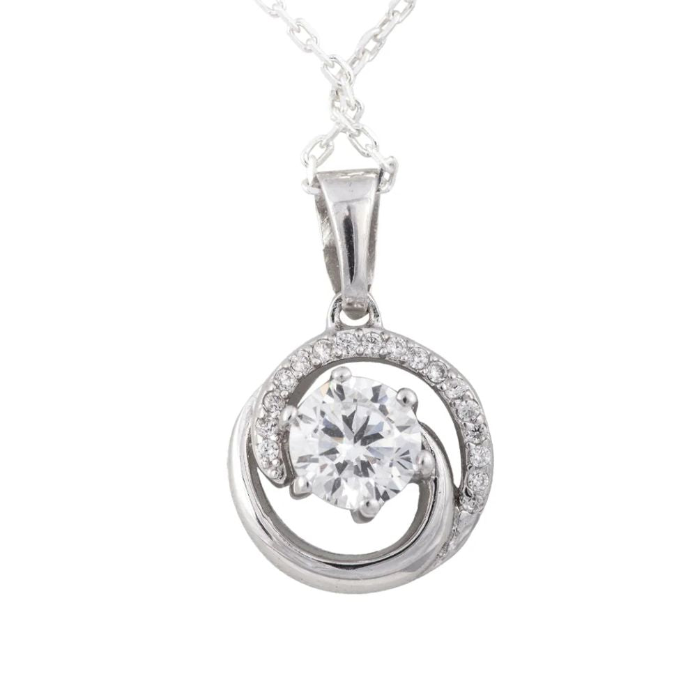 Silver CZ Swirl Circle Necklace