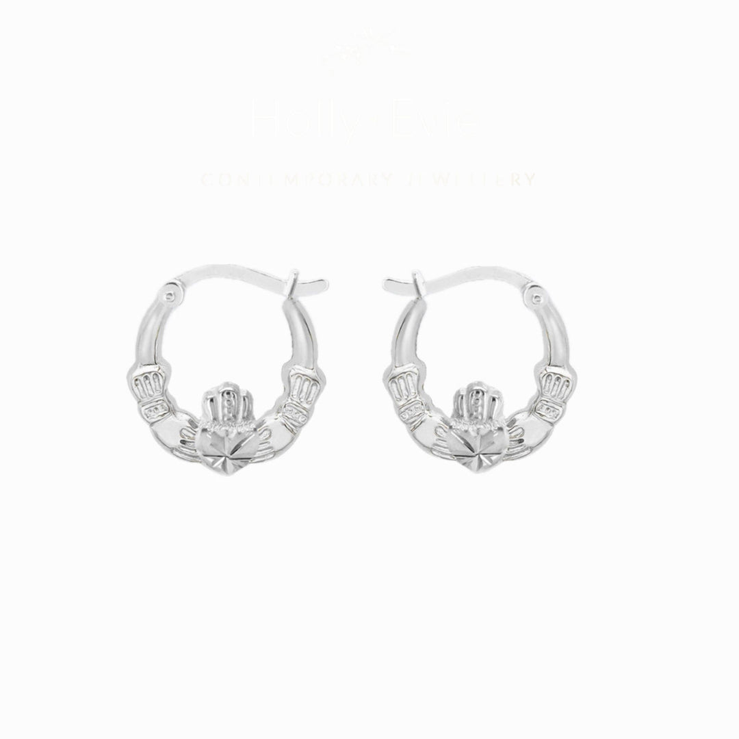 Silver Claddagh Huggie Hoop Earrings