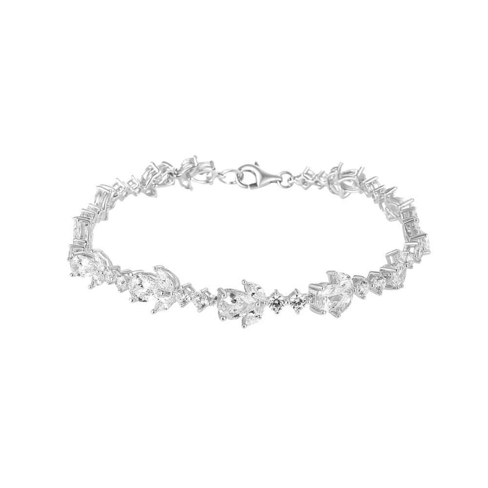 Silver CZ Flower Tennis Bracelet