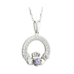 Load image into Gallery viewer, Silver Claddagh June Birthstone Necklace
