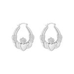 Load image into Gallery viewer, Silver Large Claddagh Hoop Earrings