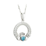 Load image into Gallery viewer, Silver Claddagh March Birthstone Necklace