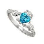 Load image into Gallery viewer, Silver March Birthstone Claddagh Ring