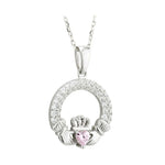 Load image into Gallery viewer, Silver Claddagh October Birthstone Necklace