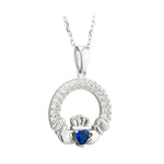 Load image into Gallery viewer, Silver Claddagh September Birthstone Necklace