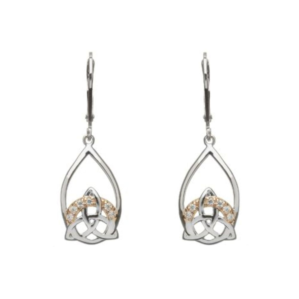 Silver & Rose Gold Trinity Knot Drop Earrings