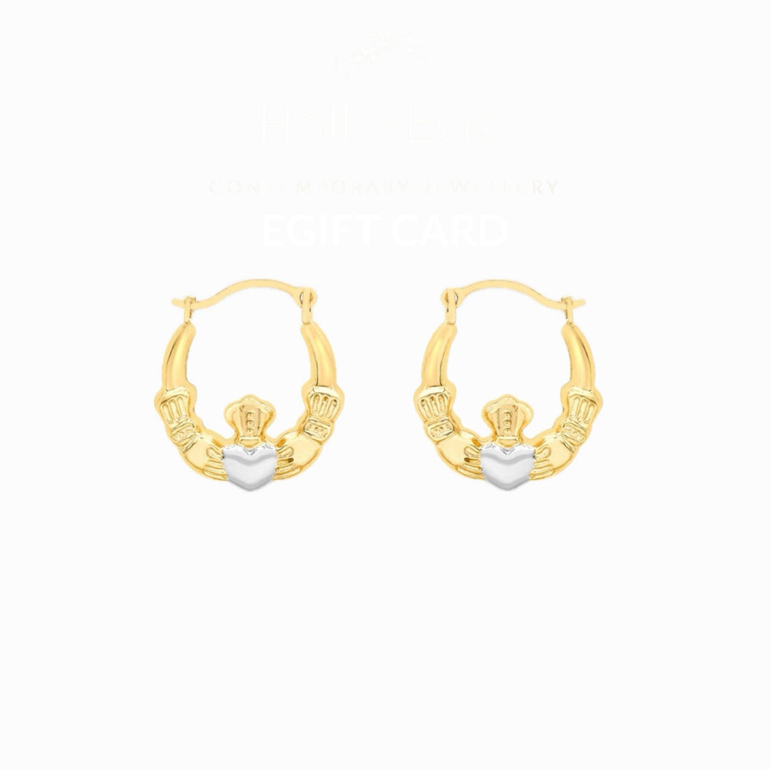 9ct Gold Two Tone Claddagh Huggie Hoop Earrings
