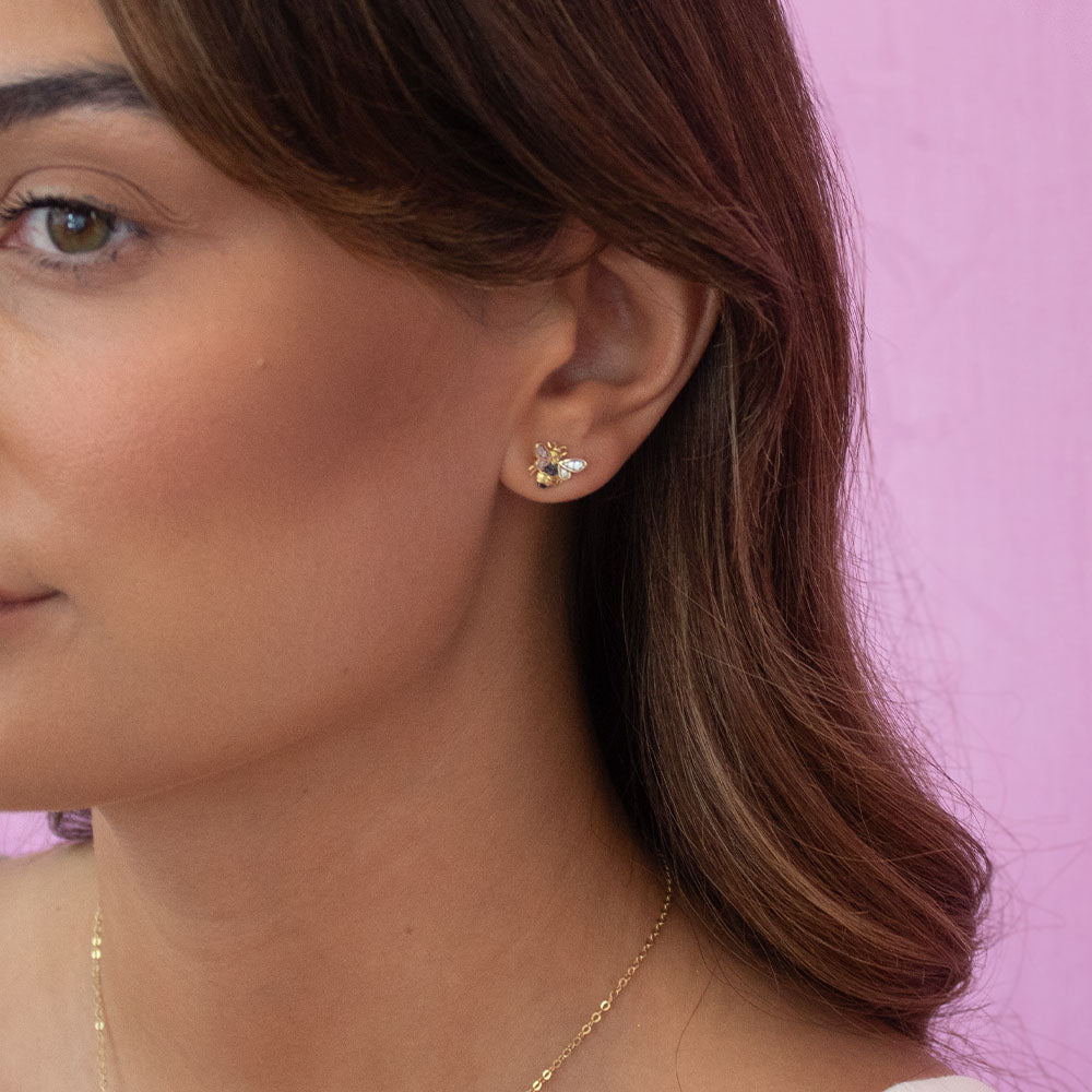 Gold Plated Honey CZ Bee Stud Earrings