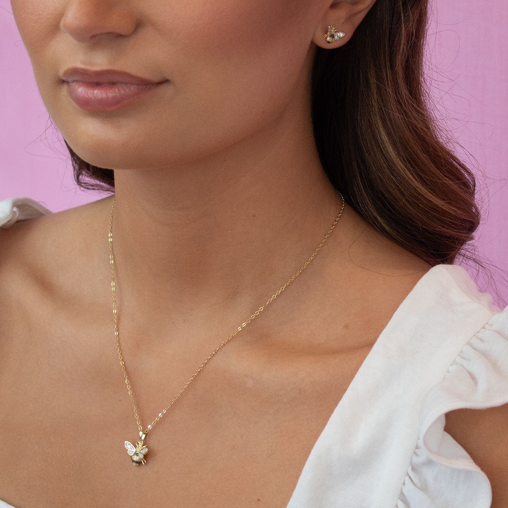 Gold Plated Honey CZ Bee Stud Earrings
