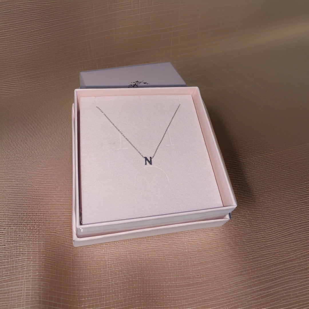 9ct White Gold Mini Initial N Necklace