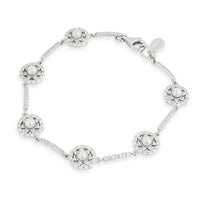 Silver Pearl Round Cluster CZ Linked Bracelet