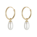 Load image into Gallery viewer, 9ct Gold Hoop with Elongated Pearl Drop Earrings
