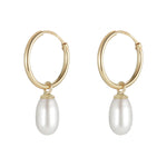 Load image into Gallery viewer, 9ct Gold Hoop with Elongated Pearl Drop Earrings
