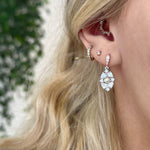 Load image into Gallery viewer, Silver Pearl Centred CZ Cluster Drop Earrings