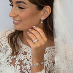 Load image into Gallery viewer, Silver Pearl Round Cluster CZ Linked Bracelet