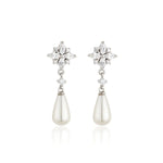 Load image into Gallery viewer, Silver CZ Flower Drop Pearl Stud Earrings