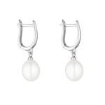 Load image into Gallery viewer, Silver Pearl Horse Shoe Drop Earrings
