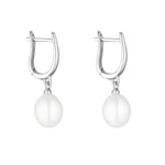 Load image into Gallery viewer, Silver Pearl Horse Shoe Drop Earrings