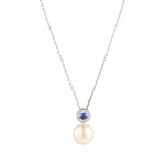 Load image into Gallery viewer, Silver CZ Edge Sapphire Centre Pearl Pendant Necklace