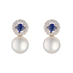 Load image into Gallery viewer, Silver Sapphire and Freshwater Pearl Stud Earrings