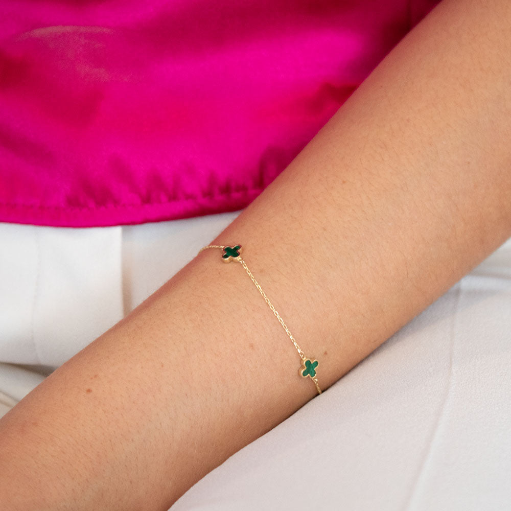 9ct Gold Malachite Petal Bracelet