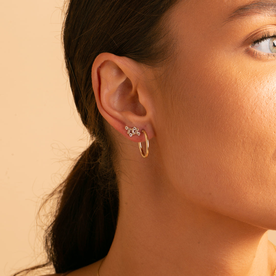 9ct Gold Baguette Cluster Stud Earrings