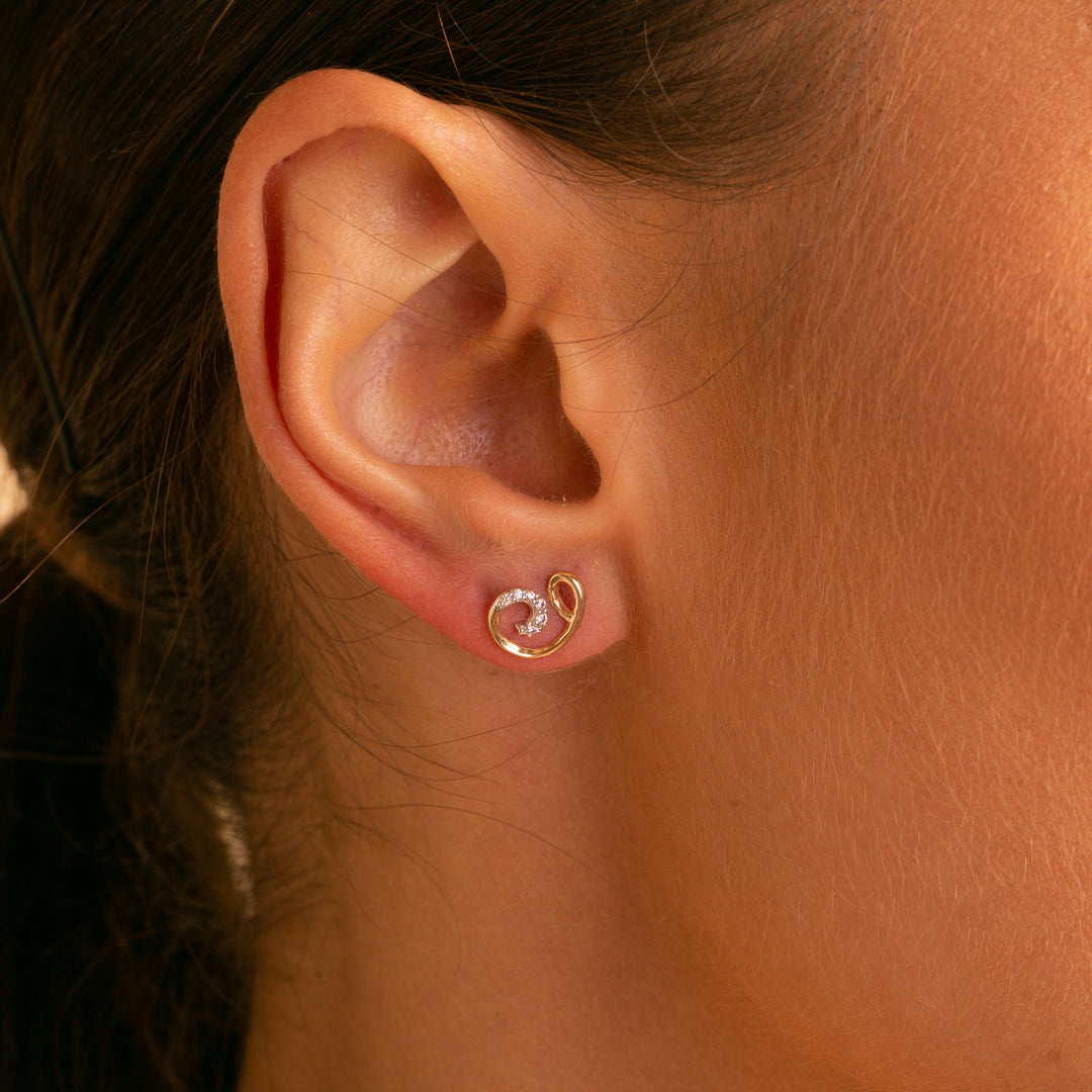 9ct Gold CZ Swirl Stud Earrings