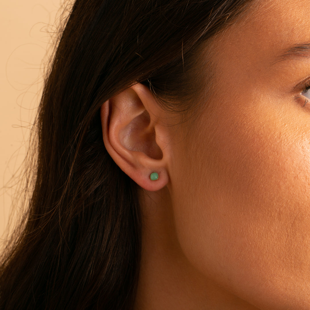 18ct Gold Green Chalcedony Bezel Stud Earrings