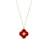 Load image into Gallery viewer, 9ct Gold Red Enamel Flower CZ Necklace
