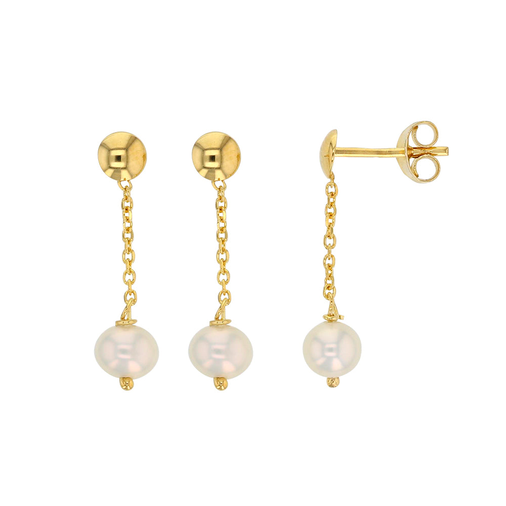 18ct Gold Drop Freshwater Pearl Drop Earrings